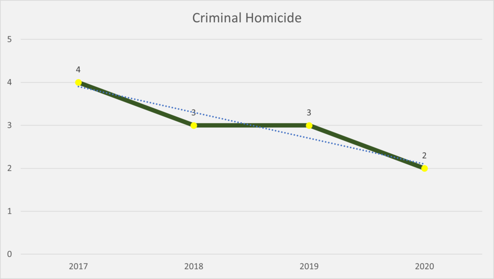 Criminal Homicide line graph showing a decreasing trend since 2017.