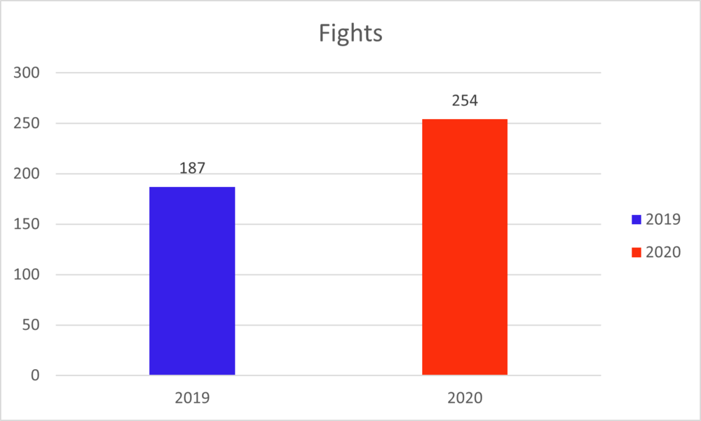 Fights bar graph showing an increase since 2019.